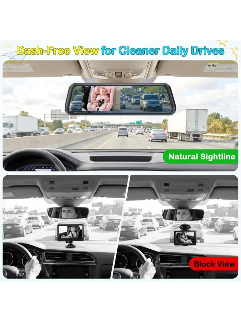 4.3” Baby Car Mirror Camera - Dual View for Safe Travel & Easy Baby Monitoring